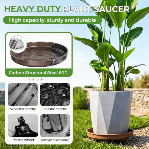 Plant Caddy With Wheels 17" Metal Plant Saucers for Indoors 440 Lb Capacity - Image 2