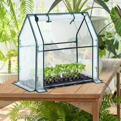 Mini Greenhouse for Indoor Outdoor: Ohuhu Tabletop Portable Green House with Waterproof Pad for Small Plants Nursery Germination, 36"x18"x33" Heavy-Duty PE Cover White - Image 4