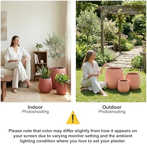 DTY Signature Mount Wilson Modern Indoor Outdoor Fiberstone Tapered Planter, Lightweight, Weather Resistant Garden Pot with Drainage Hole & Rubber Plug (Terracotta, 15'' D x 16.7'' H) - Image 7