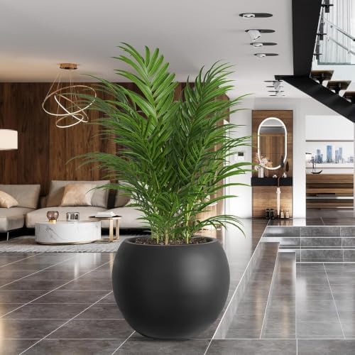 17" H x 21" Dia Modern Large Round Black Fiberstone Planter Pot with Drainage Hole, Lightweight UV-Resistant Planter for Olive Trees, Fiddle Leaf Fig & Tall Plants, Indoor Outdoor Entryway, Patio - Image 5