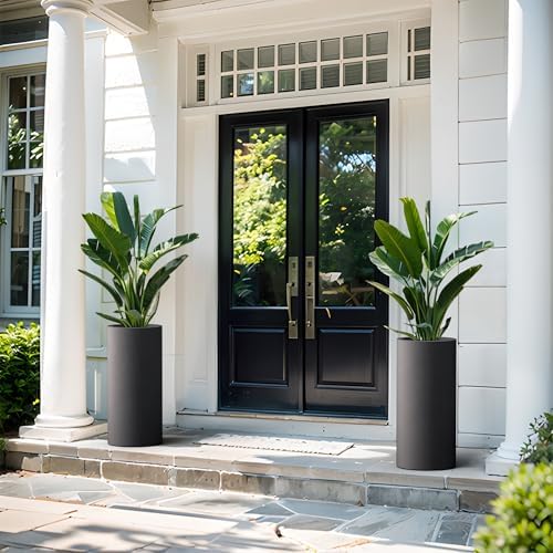Kante Small Round Column Black Concrete Planter 18.9" Tall, Outdoor - Image 4