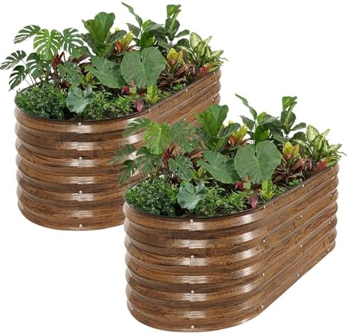 Galvanized Raised Garden Bed - 2PCS 4x2x1.4ft Metal Planter Box Brown by ZORMY