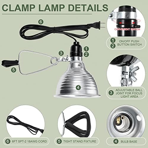 Macarrie 8 Pack Clamp Lamp Light with Aluminum Reflector, 6ft SPT-2 18awg Cord and Adjustable Stand Fixture, up to 150 Watt, E26 Socket, No Bulb(5.5 Inch) - Image 4