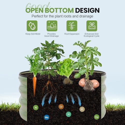 G GOOD GAIN Round Raised Garden Bed Outdoor, 2x2x1ft, 3Pcs, Olive Green - Image 5