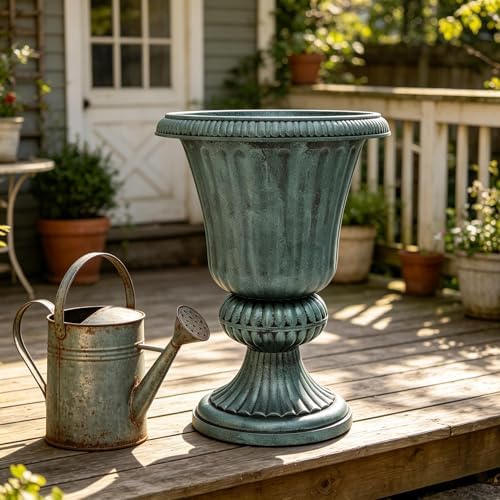 MoNiBloom 20‘’ Plastic Urn Planter Vase, Flower Pot Set of 2, Dark Green - Image 6