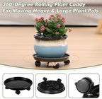 Planterhoma 6 Packs Plastic Plant Caddy with Casters 12” Plant Dolly Heavy Duty Rolling Plant Stand with Wheels for Indoor and Outdoor Large Heavy Plant Pot Rollers, Black and Brown - Image 5