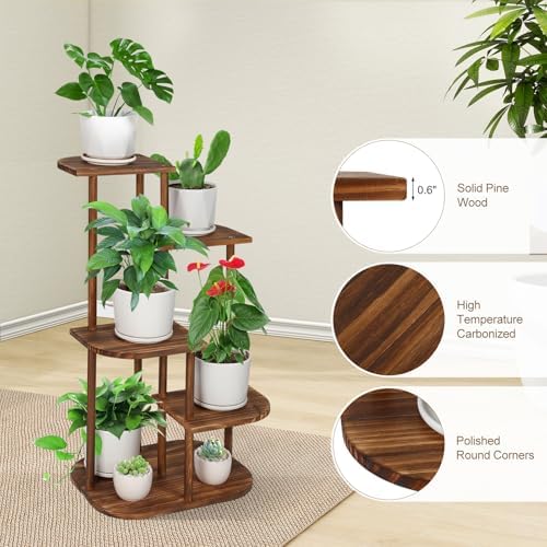 Jotsport 5 Tier Wood Plant Stand for Multiple Plants Indoor Outdoor - Image 3