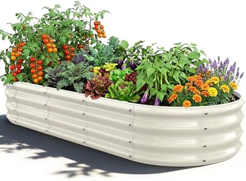 White Oval Raised Garden Bed / Galvanized Steel Planter Box,5 x 2 x 1FT by Unknown