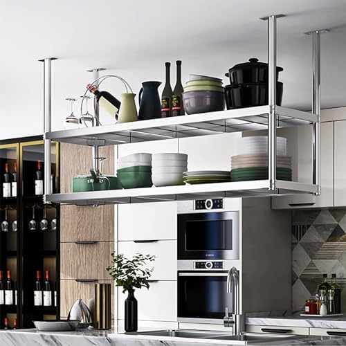 Ceiling Mount Kitchen Shelf Industrial Storage Shelves Hanging Decorative Display Rack, Floating Pot Pan Storage Shelf Metal Stand for Plant Flower, Wine Bottle Holder (Size : 70x35x80cm) by Junvstor