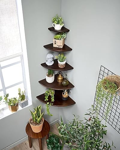 Corner Shelves, Floating Corner Shelf, Set of 2 12inch Solid Oak Wood Corner Wall Shelves, Round End with Wire Hole for Small Plant for Bedroom Kitchen, Living Room - Image 2