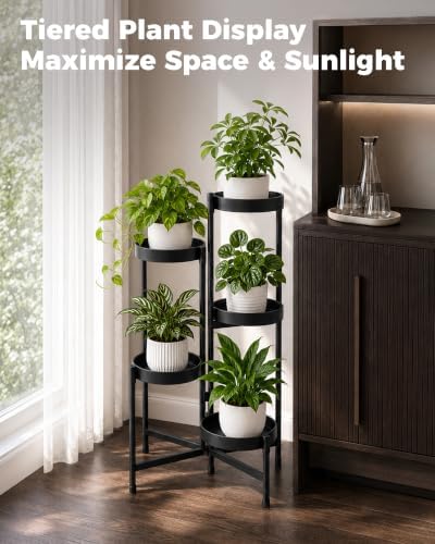 Bamworld Plant Stand Indoor Outdoor 5 Tier Corner Plant Shelf Metal Holder - Image 3