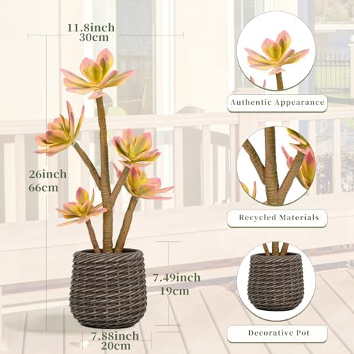 Artificial Succulents Plants 2ft, Yellow Fake Cactus Plant with Brown Pot, Large Faux Floor Plant UV-Resistant for Home Office Hotel Patio Balcony or Garden Indoor Outdoor Desert Decor - Image 3