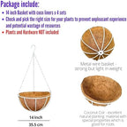 LaLaGreen Large Hanging Baskets (14 in, 4 Pack) White Metal Coco Liner Pots - Image 2