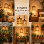 2 Pack Hanging Grow Lights for Indoor Plants Boho Rattan Plant Light - Image 6