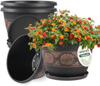 Usocik 16 Inch Outdoor Planters, 4 Pack, Copper Retro Floral by Usocik