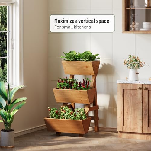 3-Tier Vertical Wooden Raised Garden Bed, Garden Planter Box, Small-Brown - Image 5