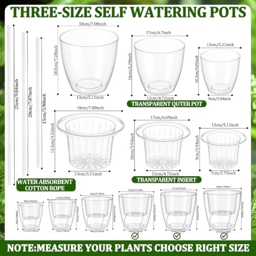 Self Watering Plant Pots, 5.1''/6.6''/7.2'', Transparent, 18 Pcs - Image 2