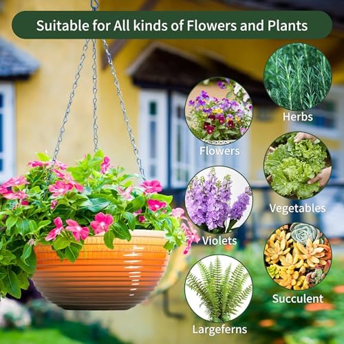 12 Inch Glazed Hanging Planters for Indoor Outdoor Plants, 2 Pack - Image 6