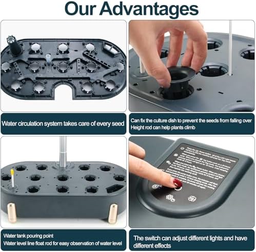 Indoor Garden Hydroponics Growing System12 Pods Plant Germination Kit Aeroponic Herb Vegetable Growth Lamp Countertop with LED Grow Light Hydrophonic Planter Grower Automatic Water Circulation (Black) - Image 7