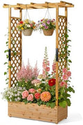 Outvita 72" Raised Garden Bed with Trellis, Wood Planter Box with Hanging Roof, Side Trellis and Drainage Holes, Above Ground Elevated Garden Bed for Outdoor Climbing Plants Vegetables(Teak Color) by Outvita