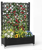 EasyUp Rolling Garden Planter Box with Trellis & Lockable Casters, Outdoor Raised Bed with Drainage & Water Gauge, Durable Resin for Patio, Balcony, Yard, Dust-Proof (Black, 43.43 * 18.27 * 64.29) by EASYUP