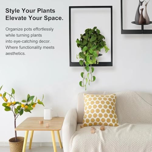 Plant Wall Shelf, Metal Modern Style Frame, Picture Wall Plant Holder, Plant Frames for Living Space Decor Display Stand for Living Room Balcony Garden Patio (2 PACK(BLACK)) - Image 7