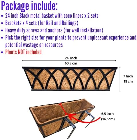 LaLaGreen Deck Railing Planter (24 in, 2 Pack) Black Metal Flower Box - Image 2