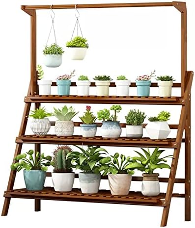 Hanging Rod Plant Stand 3 Tier Flower Ladder Rack Free Standing Shelf Storage Display Holder, Indoor Outdoor Garden Patio Planter Stand Bamboo, Brown (Size : 70x33x124cm) by Gaommini