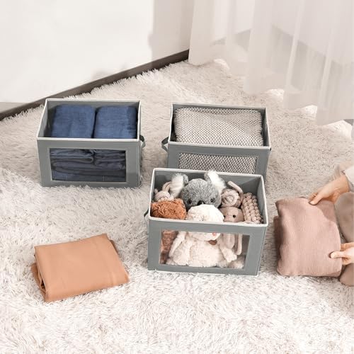Homsorout Collapsible Storage Bins with Lids, 4 Pack Closet Cubes for Organization, Fabric Storage Baksets with Window, Clothes Organizer bins for Home, Dorm, Grey - Image 5