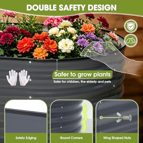 6x3x1.5ft Galvanized Raised Garden Bed Outdoor, 18'' Oval Large Metal Planter Garden Boxes for Gardening, Planting Deep Root Vegetables, Herbs, Fruits, Flower, Rustproof, Rubber Strip, Gray - Image 4