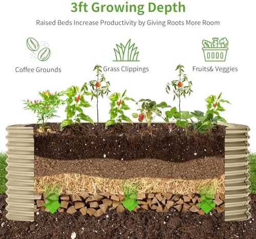 Land Guard 8x4x3ft Oval Galvanized Raised Garden Beds, Large-Capacity Metal Planter Box Outdoor, Durable Deep Raised Garden Bed 3ft Tall, Raised Beds for Gardening Vegetables, Cream Yellow - Image 5