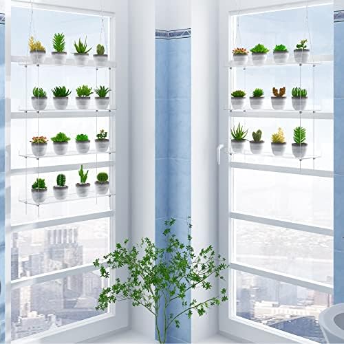 4-Tier Clear Hanging Plant Shelves, Adjustable Indoor Window Plant Stand - Image 4