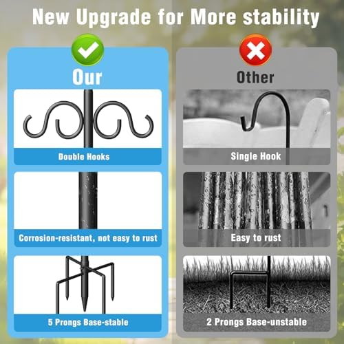 Double Shepherds Hooks for Outdoor, 108 Inch Heavy Duty Bird Feeder Pole with 5 Prongs Base, Adjustable Shepherds Hook for Bird Feeder, Garden, Weddings, Hanging Plant, 2 Pack - Image 5