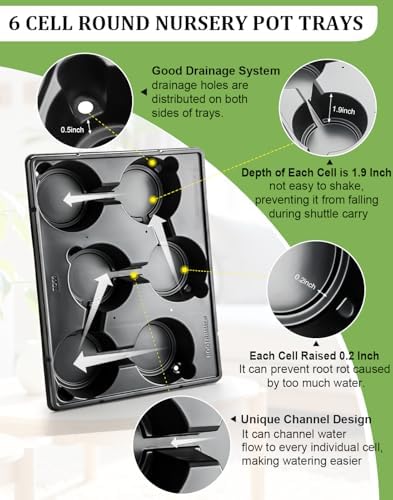 RooTrimmer 30 Pack 6 Inch Clear Nursery Pots and 5 Pack 6 Cell Round Plant Pot Trays, Sturdy Seeds Starting Germination Shuttle Carrying Trays, Planter Nursery Propagation 5 Sets - Image 3