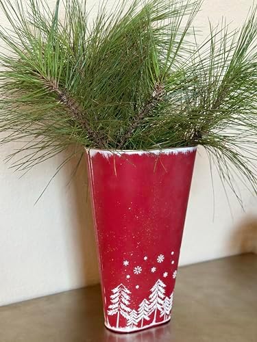 Hanging Planter Red & White Metal Rustic Christmas Winter Decor Tall Vertical Home Garden Half Bucket Plants Living Fake Indoor Outdoor 15.5" H - Image 4