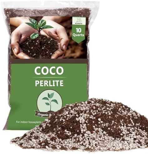 Coco Coir Perlite Mix - Retain Moisture, Improve Drainage & Aeration - Coco Peat Perlite Potting Mix, Loose Organic Potting Soil for Indoor Plants, 10 Quarts by Bigmeta