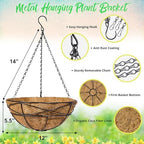 Sorbus 4 Pack Metal Hanging Planter Basket Huge 12 Inch Hanging Flower Pot Basket & Coco Coir Liner for Indoor/Outdoor Garden Décor, Perfect for Home, Garden, Patio, Deck (Black) - Image 3