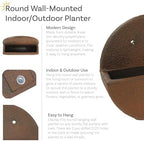 Sunnydaze 12-Inch Round Polyresin Wall Planter - Dark Brown - Image 2