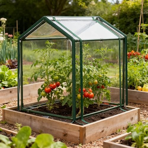 Mini Greenhouse with Zippered Doors & Roll-up Windows, Elevated Bottom Portable Plant Hot House with Durable PVC Cover, Water Resistant, UV Protected for Outdoor Flowers, Vegetables - Image 5