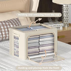 3Pack Frame Storage Box - Clothes Storage Bin Bags Oxford Fabric Foldable Stackable Container Organizer Set with Clear Window & Carry Handles Large Capacity (Beige, Small-22L) - Image 2