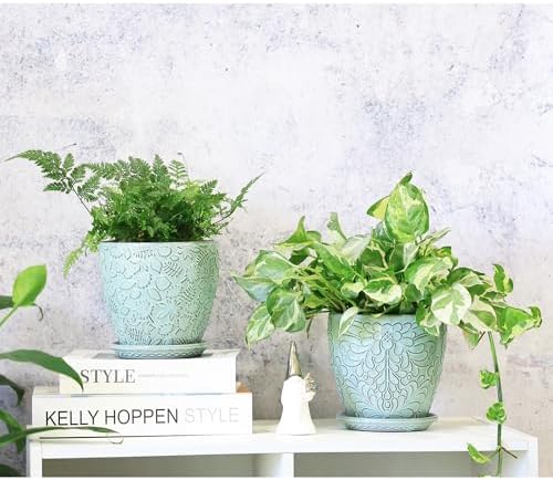 6 Inch Retro Ceramic Planter Set of 2 with Drainage Hole and Saucer for Plants, Indoor-Outdoor Garden Pots for Succulent, Orchid, and Flower (Fits Inner Pots Up to 5 Inches, Retro Green) - Image 7