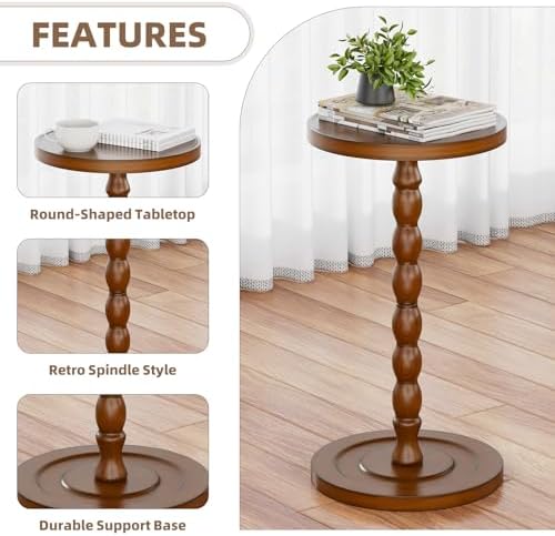 Simple Trending Small Side Table, Round Drink Table for Small Spaces, Pedestal Coffee Table for Living Room, Rustic Brown - Image 5
