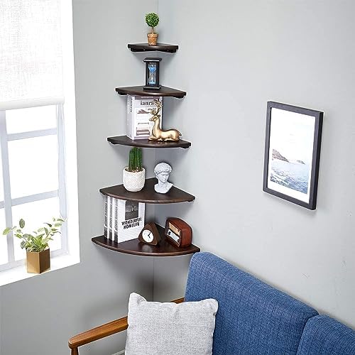Corner Shelves, Floating Corner Shelf, Set of 2 12inch Solid Oak Wood Corner Wall Shelves, Round End with Wire Hole for Small Plant for Bedroom Kitchen, Living Room - Image 6