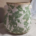 Vintage Ceramic Vase with Green Floral Pattern, White and Green, Crackle Glazed Finish, Decorative Garden Design (Large - Belly Jar with Drainage Hole) by SincereLuxe