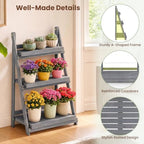GIANTEX Foldable Wooden Plant Stand, 3-Tier Ladder Plant Shelf, Grey - Image 6