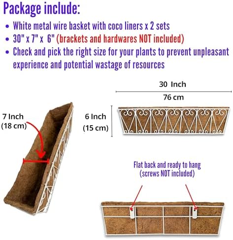 LaLaGreen Hanging Wall Planter (30 in, 2 Pack) White Coco Liner Boxes - Image 2