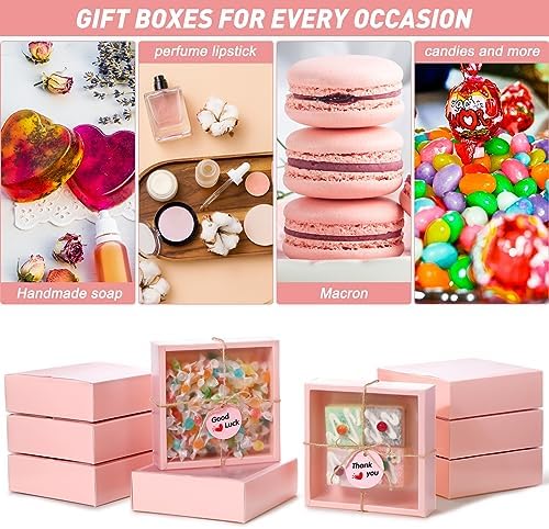 Roowest 50 Sets Gift Boxes Kraft with Tags, 6.5 x 6.5 x 2 Inch, Pink - Image 4