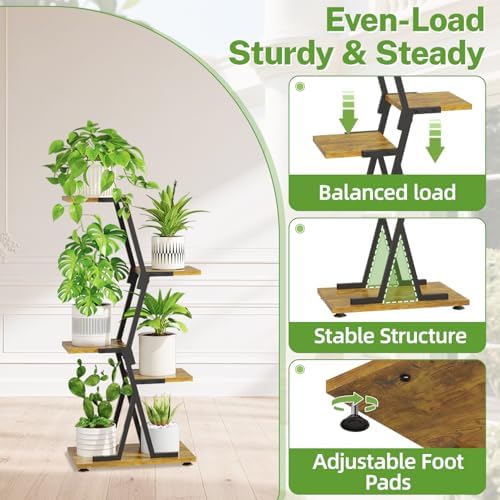 iDavosic.ly 4 Tier Indoor Plant Stand, Corner Tall Metal Shelf, Black Brown - Image 2