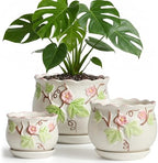 Ceramic Plant Pots with Drainage Holes and Saucers, Small Planters Set of 3 by STHIE