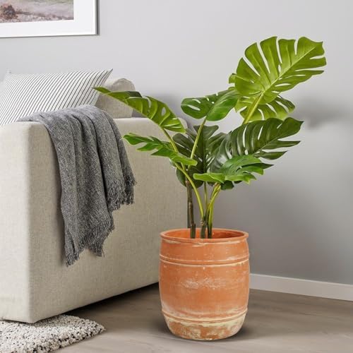 9.5 Inch Large Flower Pot for Outdoor Plants, Modern Tall Round Fiberstone Planter with Drainage Hole, 11" H Camel Decorative Garden Pot for Porch, Patio, Indoor Decor, Tree Container - Image 3
